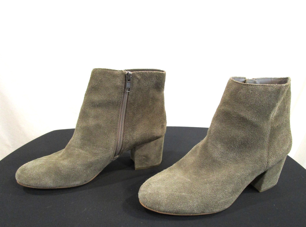 Steve Madden Holster Olive Green Suede Block Heel Ankle Booties Women 9 B
